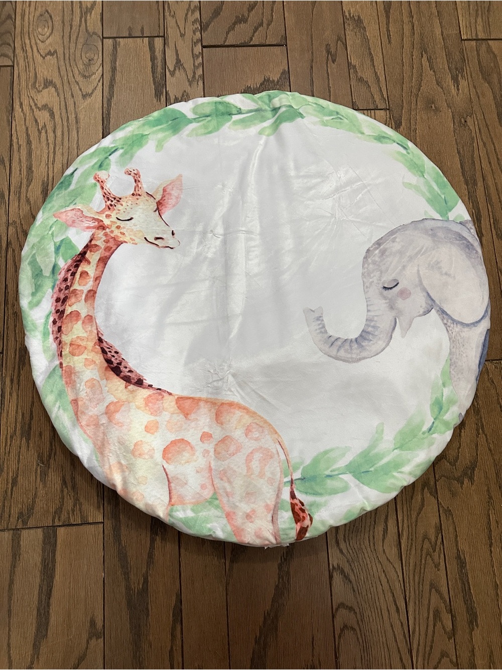 Round Unisex Baby Playmat with Giraffe and Elephant Reversible Soft 35”